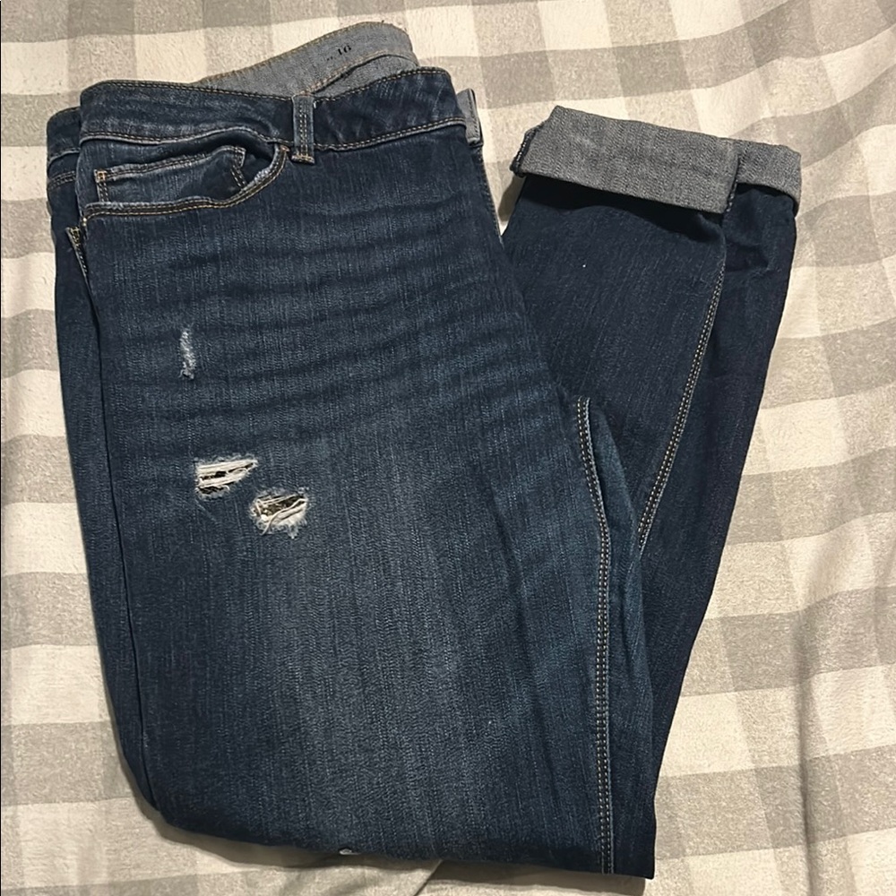 White House Black Market Dark Blue Distressed The Skinny Jeans 16 Sequin
